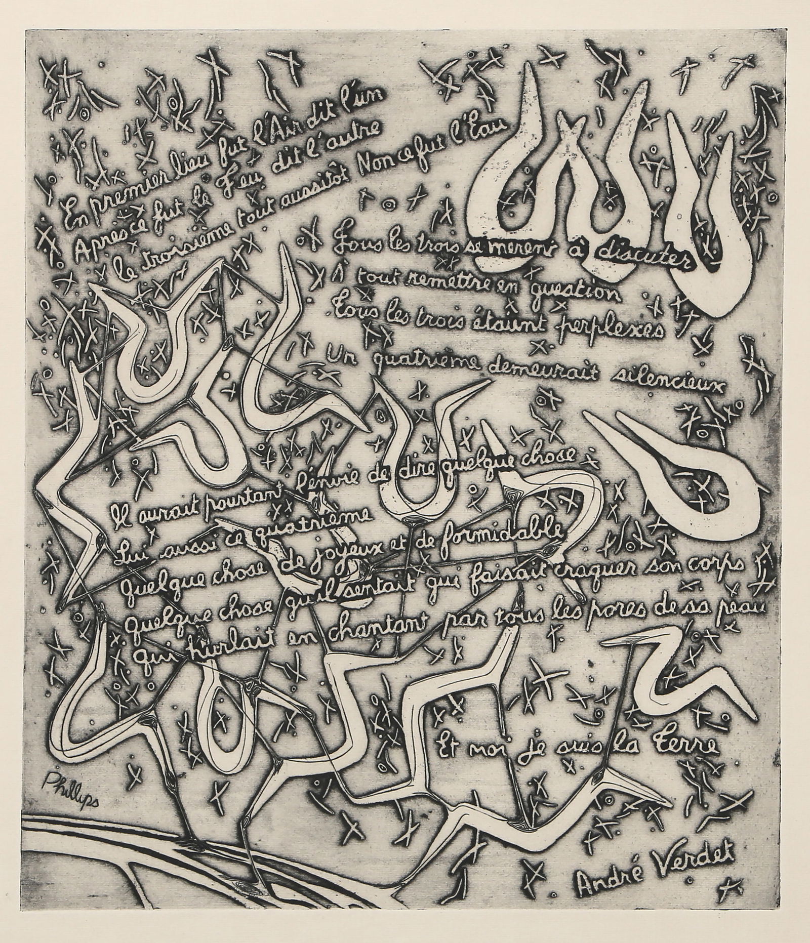 Helen Phillips, La Terre (Poem By Andre Verdet), Etching and Aquatint on Rives (1 of 4)