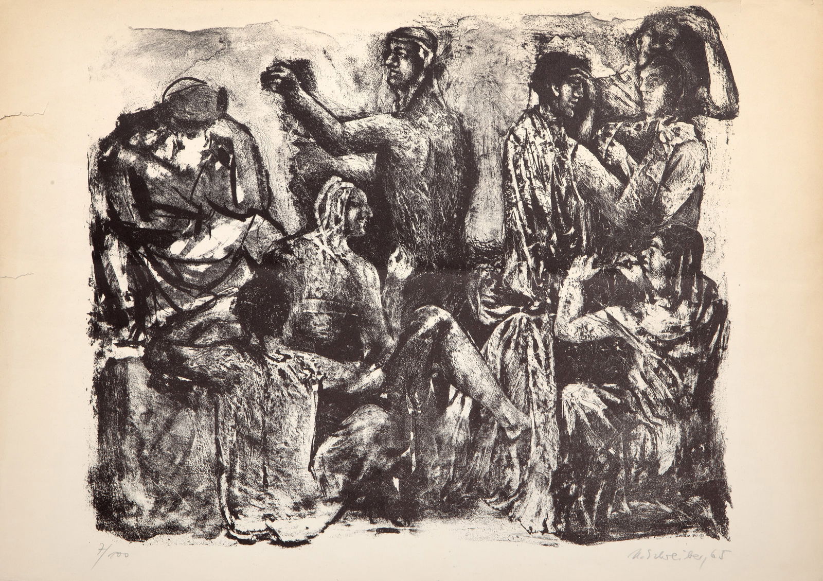 Georges Schreiber, Backstage, Lithograph: Artist: Georges Schreiber, Belgian/American (1904 - 1977) Title: Backstage Year: 1965 Medium: Lithograph, signed, dated and numbered in pencil Edition: 7/100 Image Size: 15 x 18.5 inches Size: 17 x 24