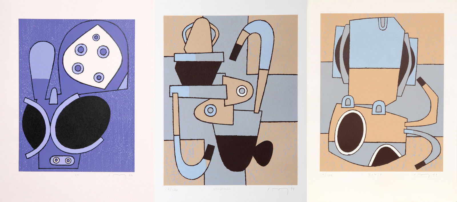 David Storey, V.4, Coronicon, and Bonix, 3 Screenprints: Artist: David Storey, American (1948 - ) Title: V.4, Coronicon, and Bonix Year: 1999 Medium: 3 Screenprints, each signed and numbered in pencil Edition: 100 Image Size: 17 x 13 inches Size: 22.5 in. x