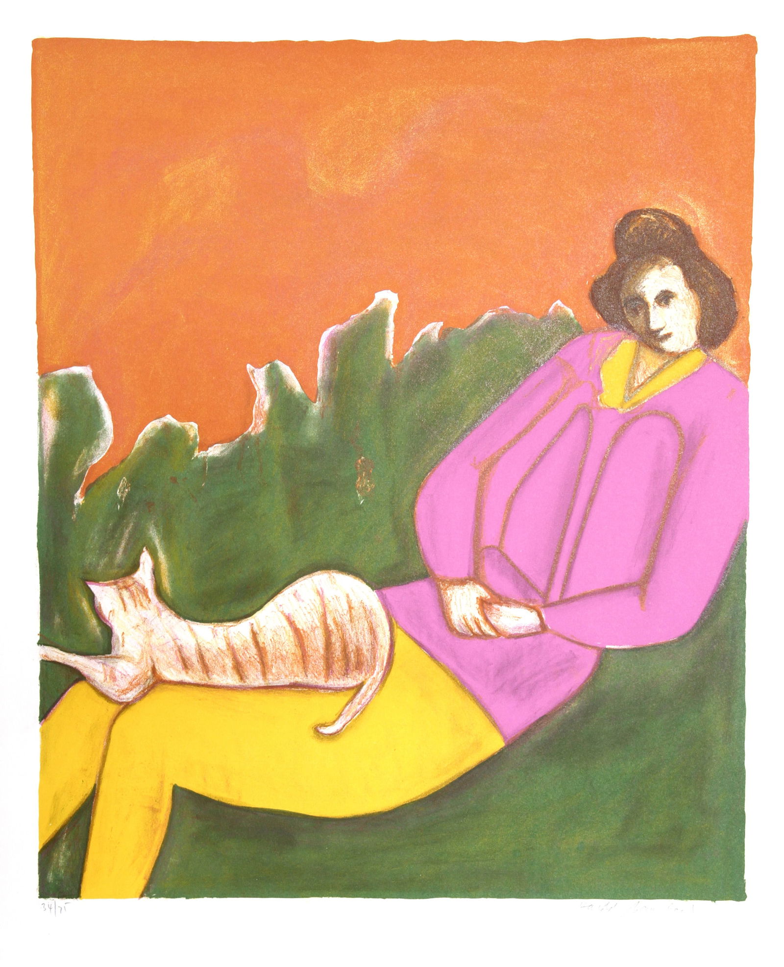 Harold Baumbach, Woman and Cat, Lithograph on Arches (1 of 3)