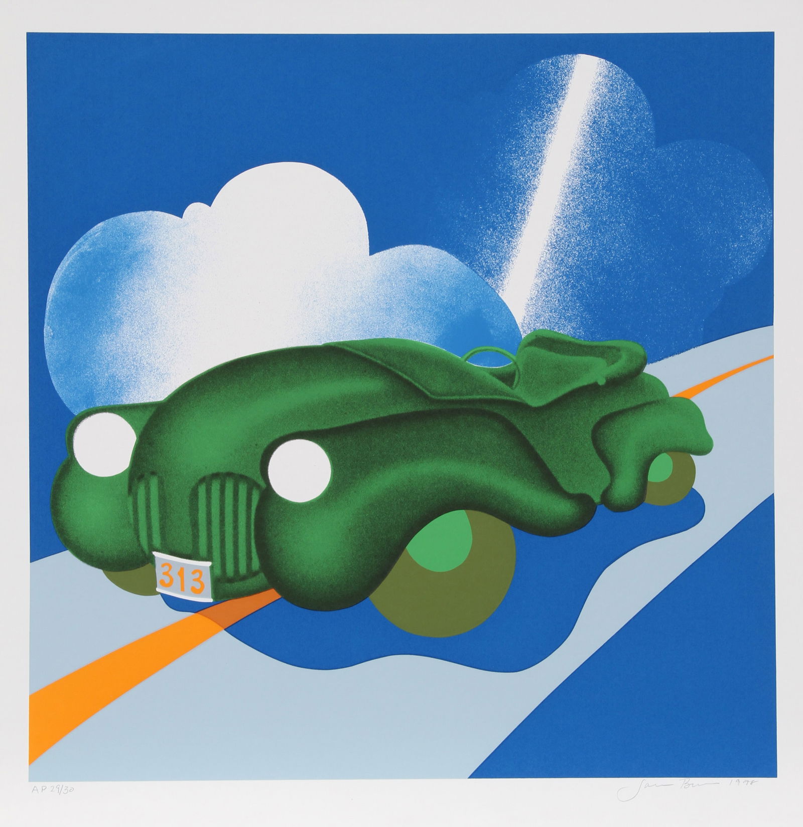Jack Brusca, Sportster, Screenprint: Artist: Jack Brusca, American (1939 - 1993) Title: Sportster Year: 1978 Medium: Screenprint, signed and numbered in pencil Edition: 200, AP 30 Image Size: 24 x 24 inches Size: 27 in. x 26 in. (68.58 c