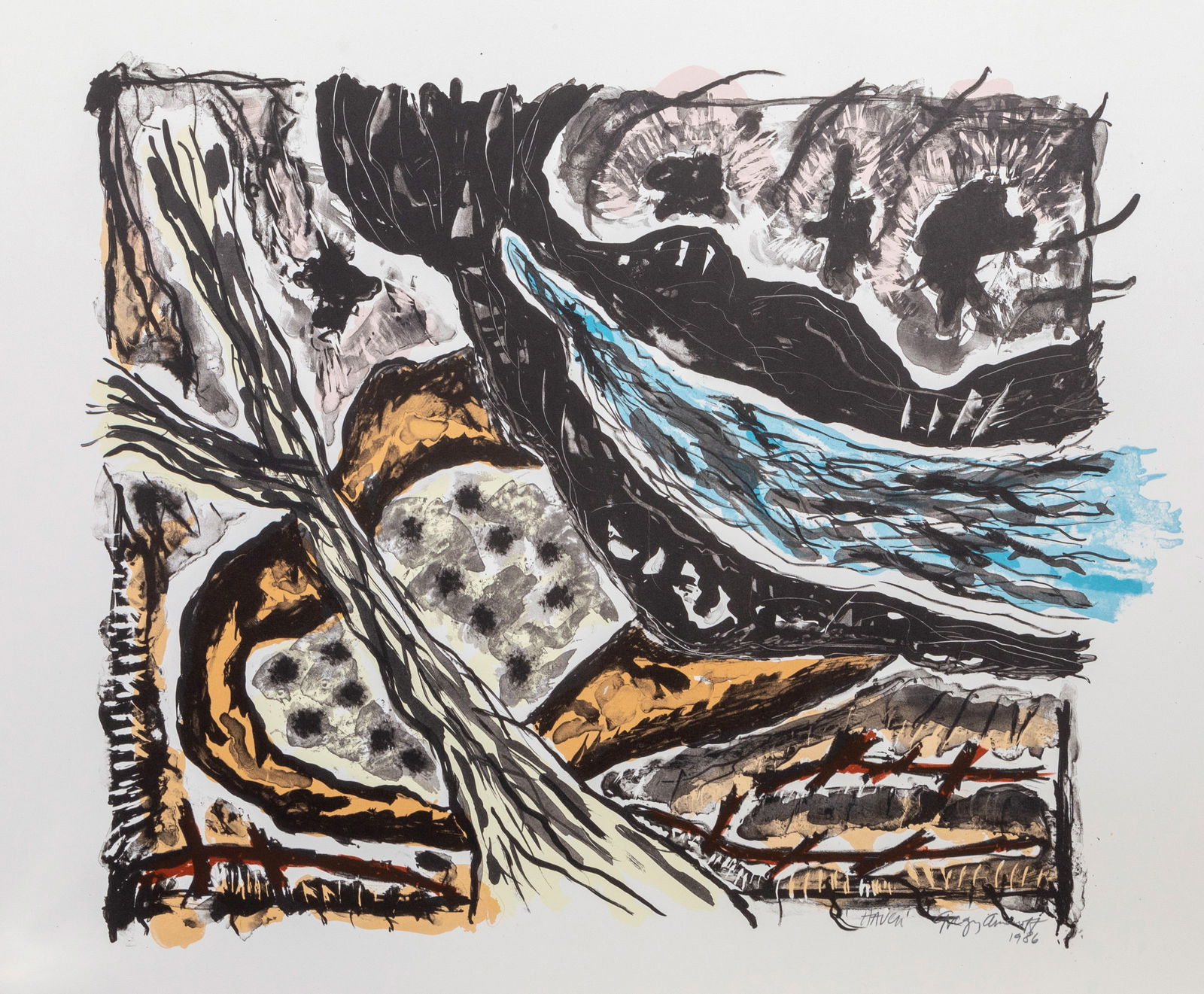 Gregory Amenoff, Haven (Color), Lithograph: Artist: Gregory Amenoff, American (1948 - ) Title: Haven (Color) Year: 1986 Medium: Lithograph, Signed and numbered in Pencil Edition: 40 Size: 21.5 in. x 31 in. (54.61 cm x 78.74 cm)