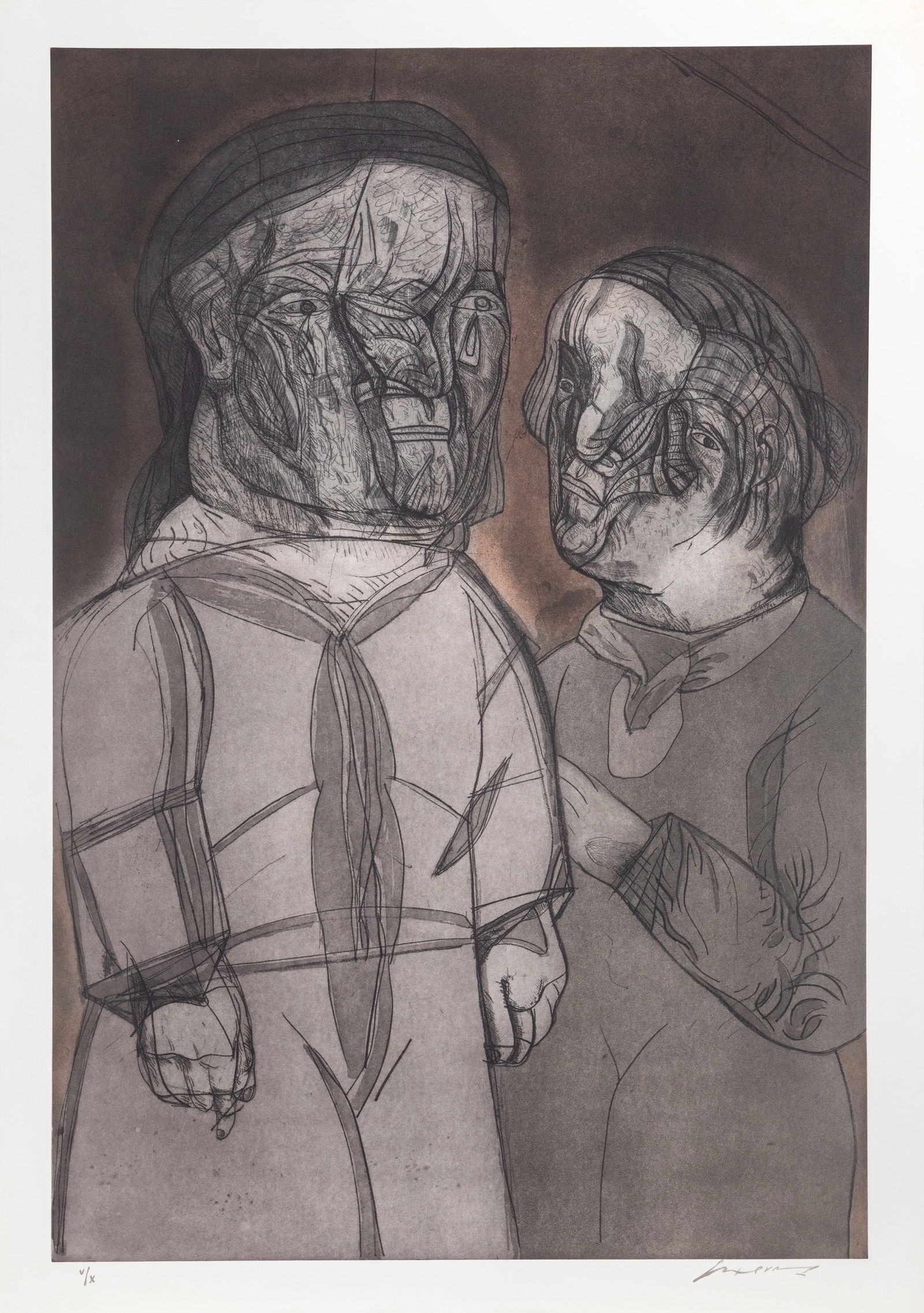 Jose Luis Cuevas, Justine y el Marquez de Sade from the Intolerance Portfolio, Aquatint Etching (1 of 4)