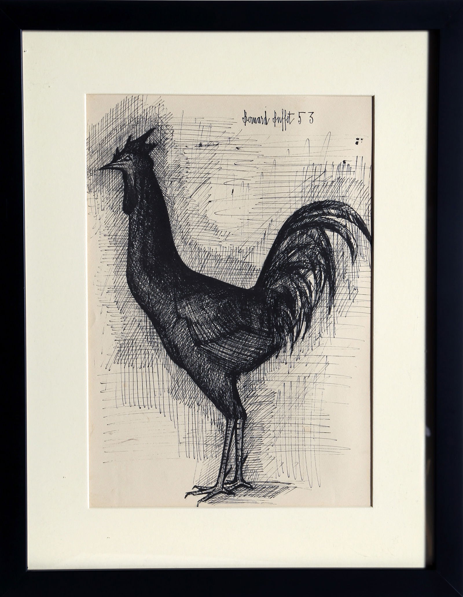 Bernard Buffet, Rooster, Lithograph: Artist: Bernard Buffet, French (1928 - 1999) Title: Rooster Year: 1953 Medium: Lithograph, signed in the plate Size: 20 x 14.5 in. (50.8 x 36.83 cm) Frame Size: 22 x 17 inches