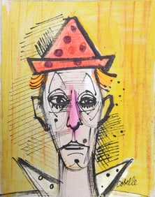Charles Cobelle, Clown in Orange Polka Dot Hat, Acrylic on Canvas