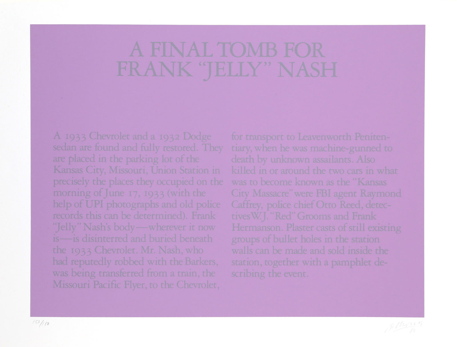 Robert Morris, A Final Tomb For Frank 'Jelly' Nash, Screenprint: Artist: Robert Morris, American (1931 - 2018) Title: A Final Tomb For Frank 'Jelly' Nash Year: 1980 Medium: Screenprint, signed and numbered in pencil Edition: 180 Size: 26 in. x 32 in. (66.04 cm x 81