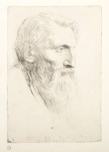 Auguste Rodin, Alphonse Legros, Etching on laid paper: Artist: Auguste Rodin, French (1840 - 1917) Title: Alphonse Legros Year: 1881 Medium: Etching on laid paper Image Size: 10 x 7 inches Size: 11.75 x 9 in. (29.85 x 22.86 cm) Description: From the colle