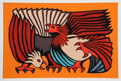 Victor Delfin, Orange Fighting Cocks, Screenprint