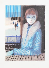 Charles Levier, Girl in Blue, Lithograph