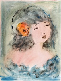 Roger Etienne, Portrait of Girl 86, Gouache On Paper