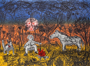 Roy De Forest, Untitled - Camping with Dog and Horse, Lithograph on Arches