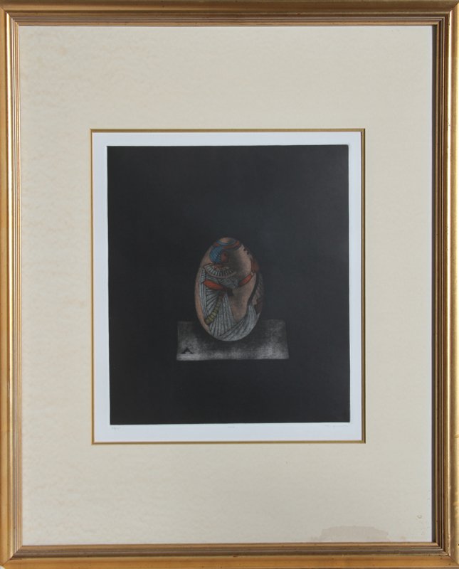 Tomoe Yokoi, Egg, Mezzotint: Artist: Tomoe Yokoi, Japanese (1942 - ) Title: Egg Medium: Mezzotint, signed and numbered in pencil Edition: 62/100 Image Size: 13.5 x 11.5 inches Frame Size: 27.5 x 22.5 inches