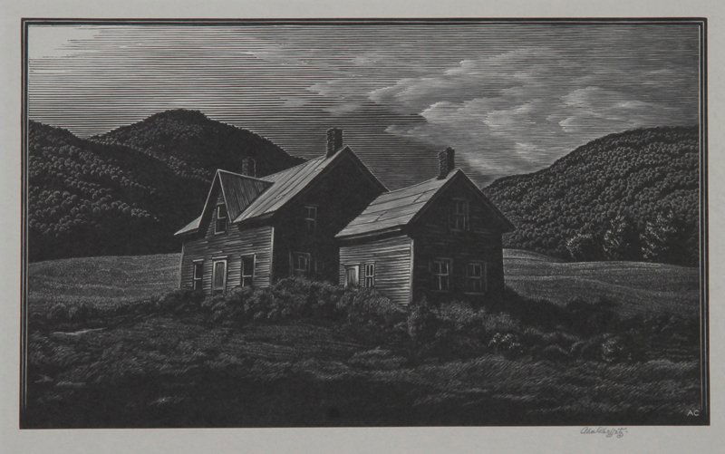 Asa Cheffetz, In the Hill Country, Wood Engraving: Artist: Asa Cheffetz, American (1897 - 1965) Title: In the Hill Country Year: circa 1940 Medium: Wood Engraving, signed in pencil Image Size: 5.5 x 8.5 inches Size: 9.5 in. x 11.5 in. (24.13 cm x 29.2