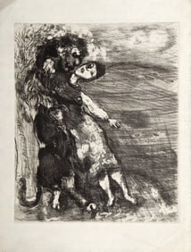 Marc Chagall, Le Lion Amoureux, de la Fables de La Fontaine, Etching on Japon Nacre