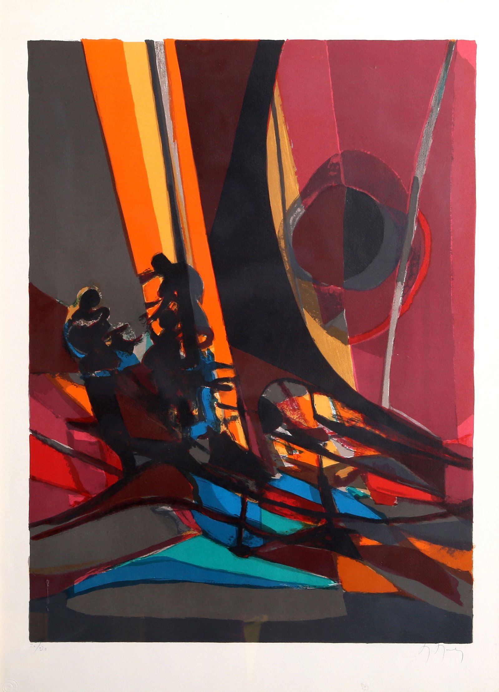 Marcel Mouly, Sailing in the night, Lithograph on Arches: Artist: Marcel Mouly, French (1918 - 2008) Title: Sailing in the night Year: Circa 1979 Medium: Lithograph on Arches, Signed and numbered in pencil Edition: 220 Size: 29.5 x 21 in. (74.93 x 53.34 cm)