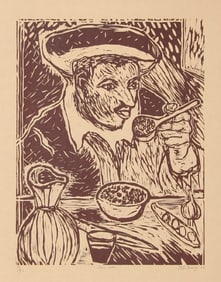Italo Scanga, Bean Eater, Woodcut