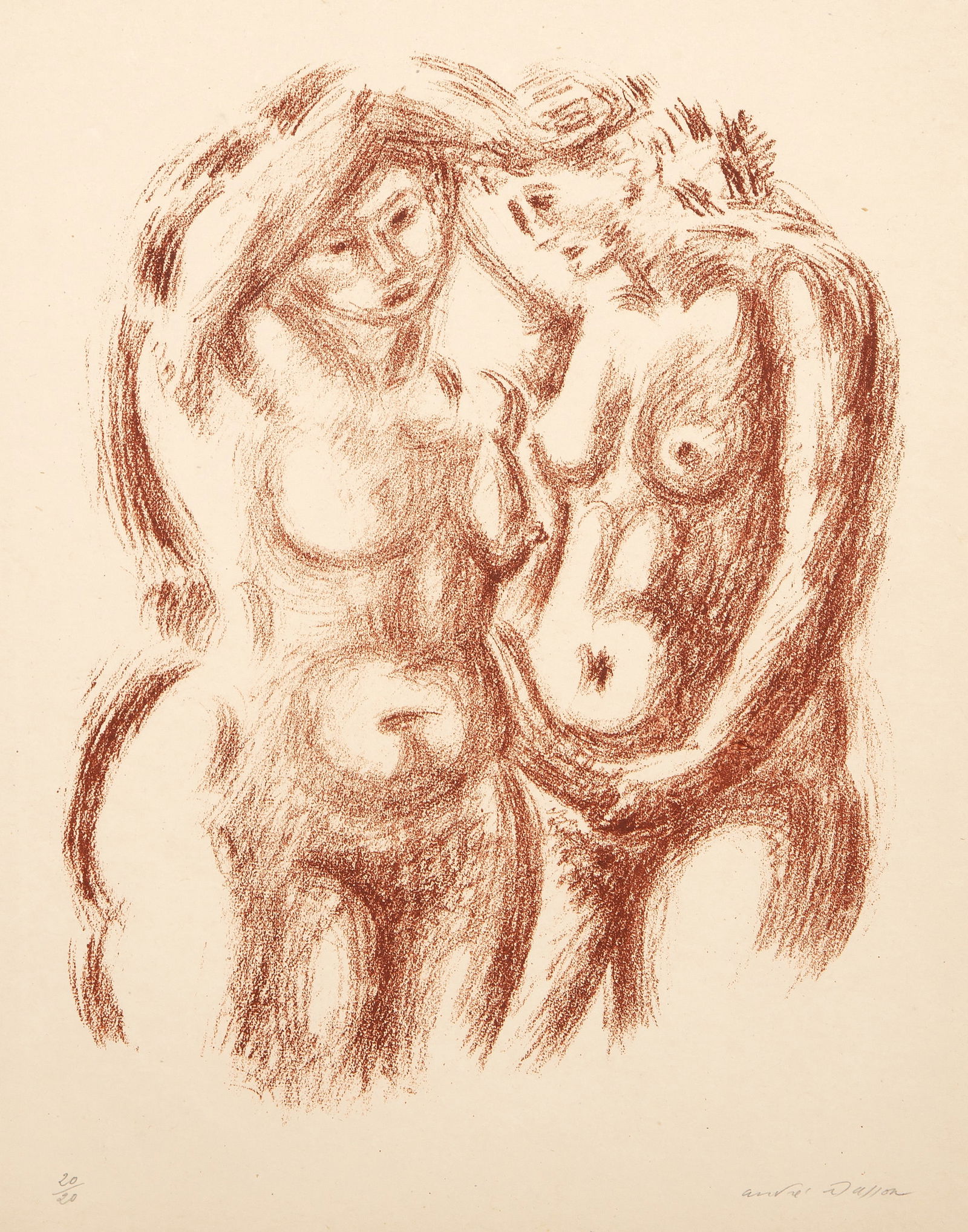 Andre Masson, Les Deux Nus, Lithograph on wove paper: Artist: Andre Masson, French (1896 - 1987) Title: Les Deux Nus Year: 1949 Medium: Lithograph on wove paper, signed and numbered in pencil Edition: 20/20 Image Size: 14 x 11 inches Size: 19 x 15.5 in.