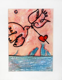 Avi Farin, Love Birds III, Acrylic on Paper