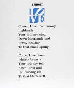 Robert Indiana, The Book of Love Poem - Thirst, Screenprint with Letterpress