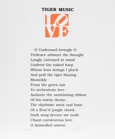 Robert Indiana, The Book of Love Poem - Tiger Music, Screenprint with Letterpress