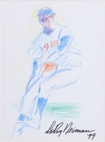 LeRoy Neiman, St. Johns Baseball Player for Doodle for Hunger, Crayon on Paper with Photograph