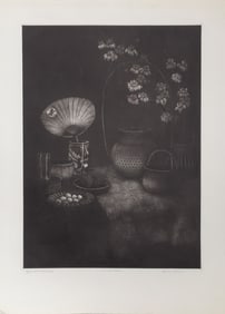 Olivia Munroe, Glass and Baskets, Mezzotint