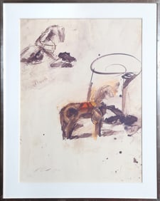 Josef Mikl, Holzpferd mit Glas, Oil on Paper