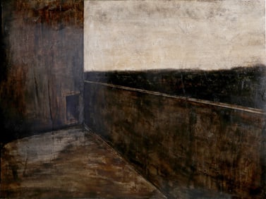 Joan Nelson, Untitled - Building Backyard, Egg Tempera & Plaster on Masonite