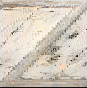 Shlomo Koren, Conceptual Moon Phases 8, Ink, Watercolor and Collage on Paper mounted to Canvas