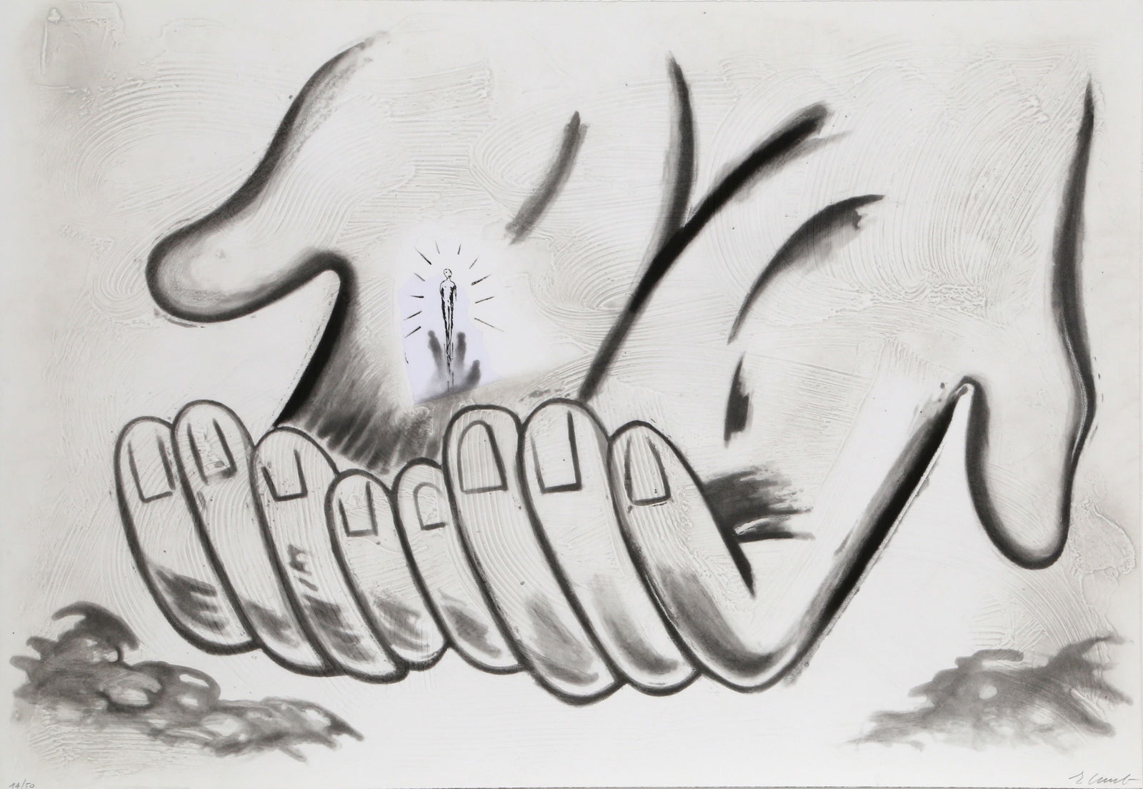 Enzo Cucchi, La Mana, Etching with Aquatint and Carborundum: Artist: Enzo Cucchi, Italian (1949 - ) Title: La Mana Year: Medium: Etching with Aquatint and Carborundum, signed and numbered in pencil Edition: 14/50 Size: 27 x 38.5 in. (68.58 x 97.79 cm)