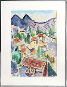 Shimson Holzman, Israeli Village, Watercolor on Paper