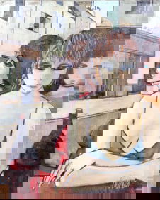 Charles Levier, Femmes au Bar, Oil on Canvas