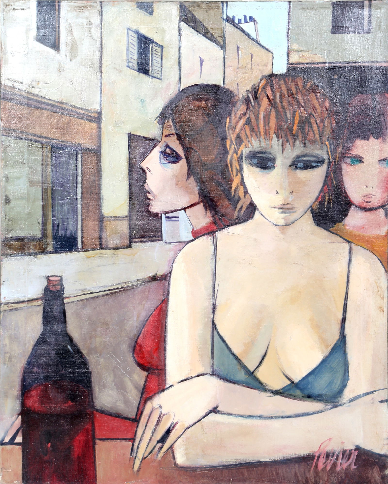 Charles Levier, Femmes au Bar, Oil on Canvas: Artist: Charles Levier, French (1920 - 2003) Title: Femmes au Bar Year: circa 1970 Medium: Oil on Canvas, signed l.r. Size: 30 x 24 in. (76.2 x 60.96 cm)