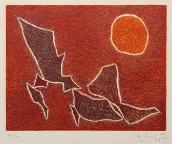 Gustave Singier, Red Sun, Color Etching