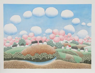 Ivan Rabuzin, Village and Spotted Clouds, Screenprint