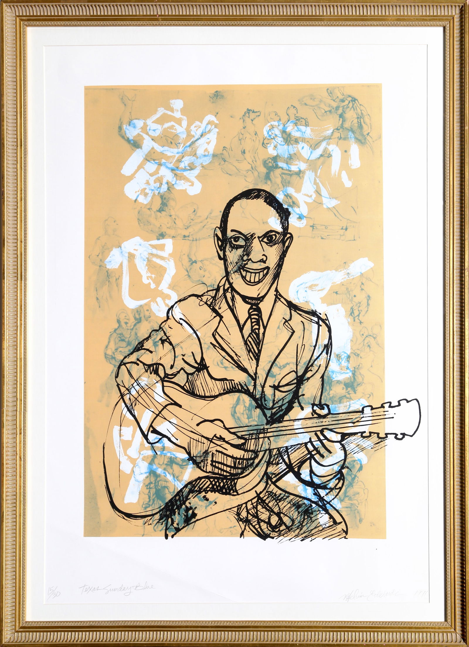 Melvin Edwards, Texas Sunday Blue, Lithograph: Artist: Melvin Edwards, American (1937 - ) Title: Texas Sunday Blue Year: 1991 Medium: Lithograph, Signed and numbered in pencil Edition: 15/30 Size: 43 in. x 31 in. (109.22 cm x 78.74 cm) Frame Size: