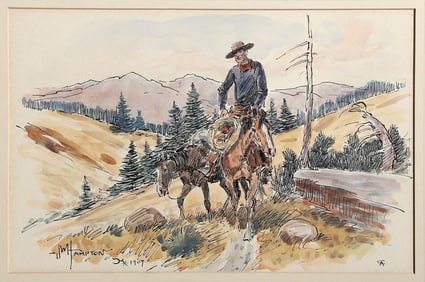 John Wade Hampton, Mountain Trail, Ink and Watercolor on board