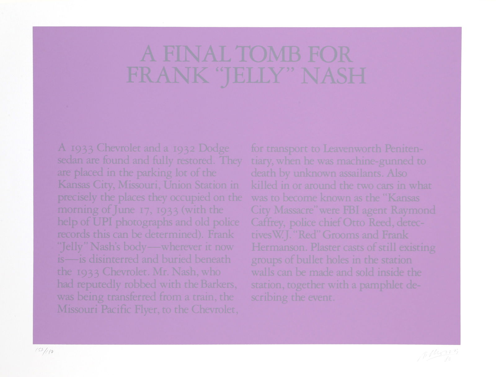Robert Morris, A Final Tomb For Frank 'Jelly' Nash, Screenprint: Artist: Robert Morris, American (1931 - 2018) Title: A Final Tomb For Frank 'Jelly' Nash Year: 1980 Medium: Screenprint, signed and numbered in pencil Edition: 180 Size: 26 in. x 32 in. (66.04 cm x 81