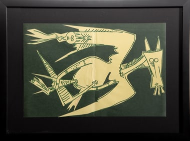 Wifredo Lam, Cigognes Ciseaux Gigognes, Lithograph and Collage on Paper