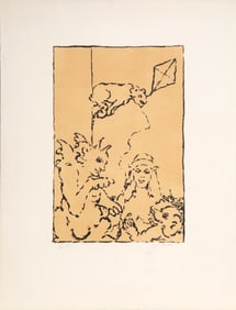 Jeppe Eisner, Fantasy Scene with Gargoyle and Kite, Lithograph