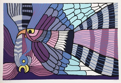 Victor Delfin, Purple Fighting Cocks, Screenprint