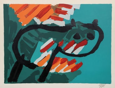 Karel Appel, Green Cat, Lithograph on Japon