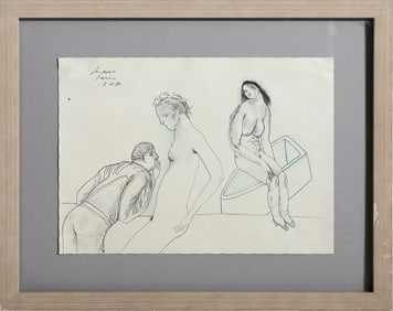 Jose Luis Cuevas, Whispering Figure, Ink and Graphite on Paper
