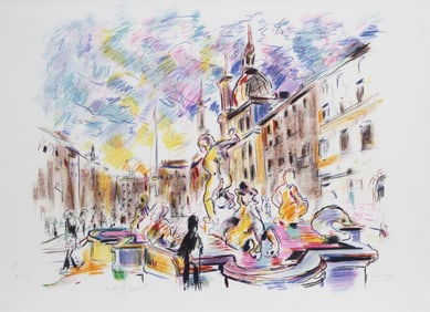 Wayne Ensrud, Piazza Navona, Rome, Lithograph