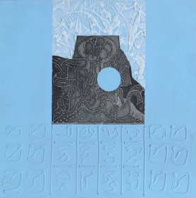 Martin Barooshian, Untitled - Blue Goddesses, Acrylic and Collage on Canvas