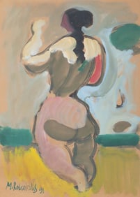 Moshe Rosentalis, Standing Nude, Gouache on board
