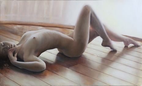 Esteban Corporan, Reclining Nude, Oil on board