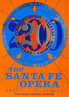 Robert Indiana, The Santa Fe Opera, Screenprint Poster on Foil: Artist: Robert Indiana, American (1928 - 2018) Title: The Santa Fe Opera Year: 1976 Medium: Screenprint Poster on Foil Size: 31 in. x 22 in. (78.74 cm x 55.88 cm)