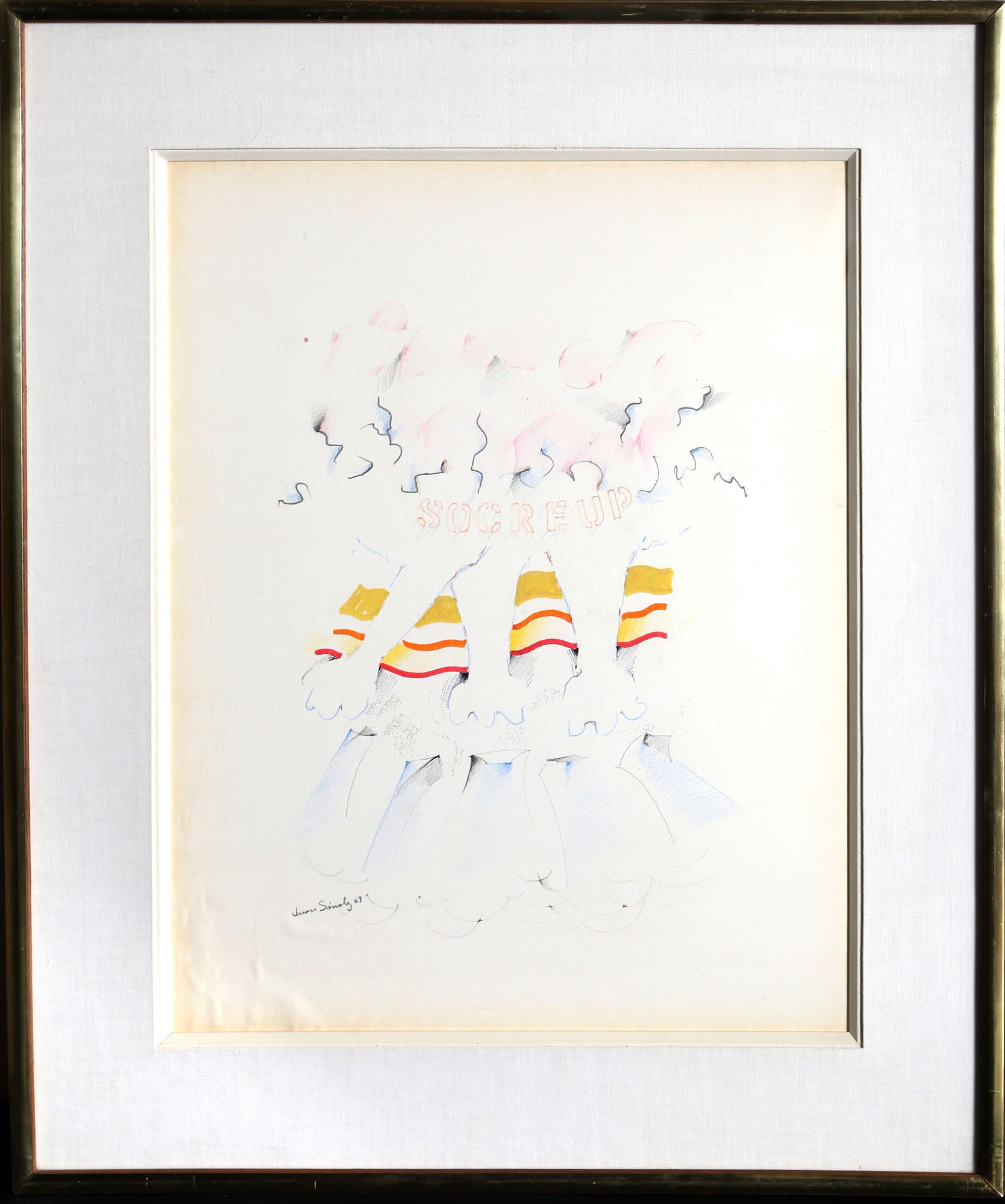 Juan Sanchez Juarez, Socre Up, Ink, Pencil and watercolor: Artist: Juan Sanchez Juarez, Mexican (1946 - ) Title: Socre Up Year: 1969 Medium: Ink, Pencil and watercolor, signed and dated l.l. Size: 16 x 12 in. (40.64 x 30.48 cm) Frame Size: 30 x 25 inches