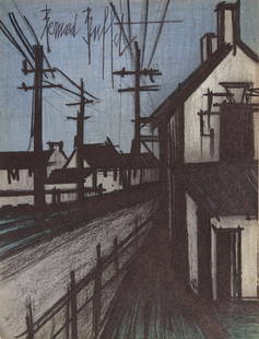 Bernard Buffet, La Route du Village, Lithograph: Artist: Bernard Buffet, French (1928 - 1999) Title: La Route du Village Year: 1967 Medium: Lithograph, signed in the plate Size: 13 in. x 10 in. (33.02 cm x 25.4 cm)